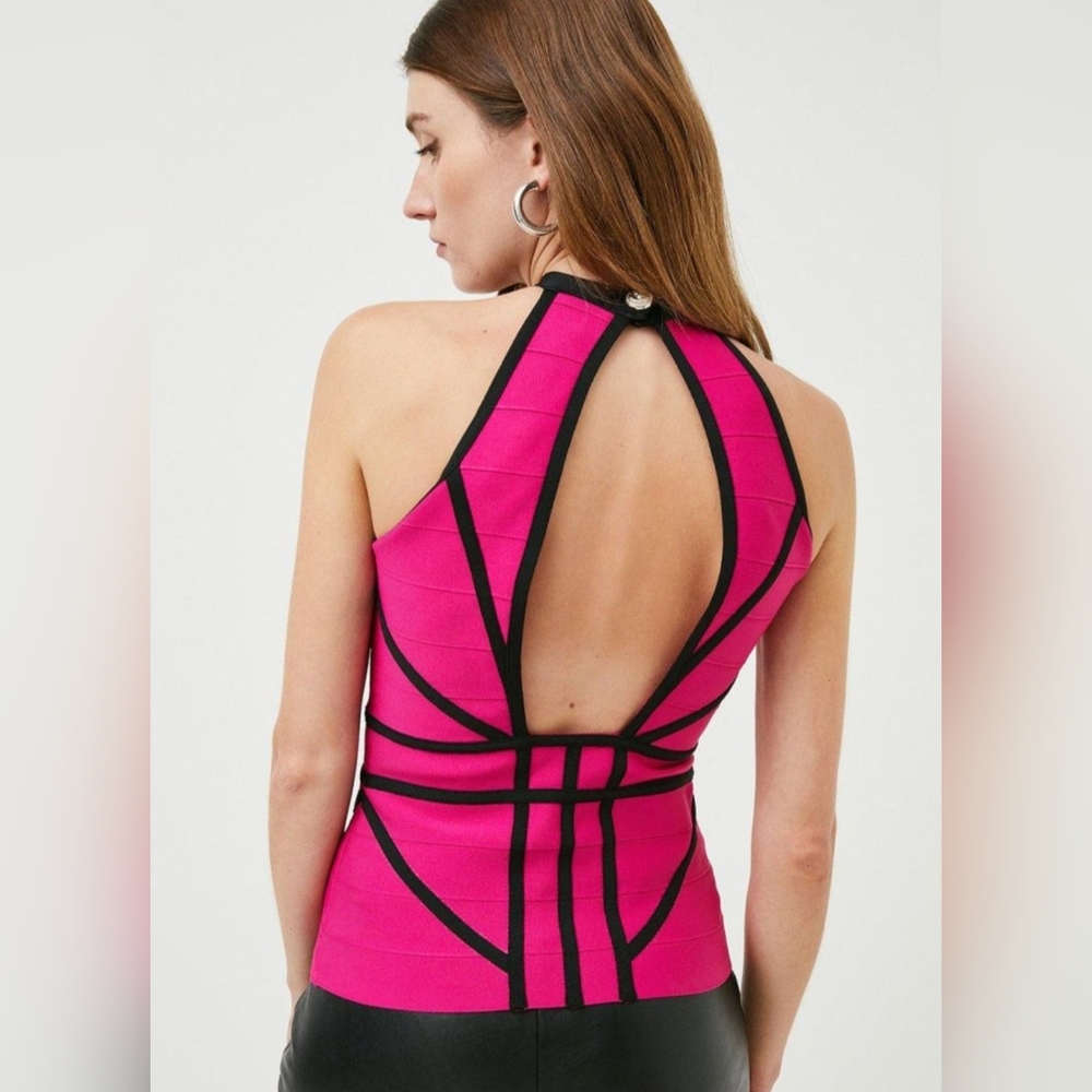 NWT Karen Millen Bandage Knit Contrast Halter Top sz S - Picture 2 of 7